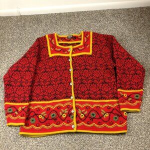 Vrikke Sweater Nordic Cardigan Fair Isle Embroidered Wool Floral Womens Medium